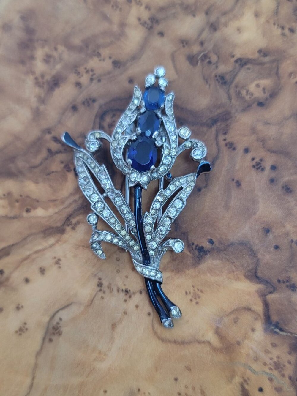 Retro Rhodium, Enamel & Rhinestone Floral Spray Scarf Clip by Alfred Philippe